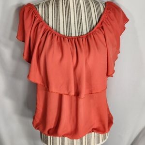 Wet Seal Orange On / Off Shoulder Ruffle Neckline Top Size Medium